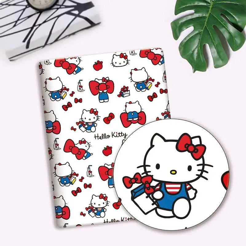 tissu coton sanrio hello kitty nœuds carreaux rouge noir protège carnet enfant résistance abrasion