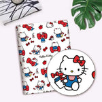 tissu coton sanrio hello kitty nœuds carreaux rouge noir protège carnet enfant résistance abrasion