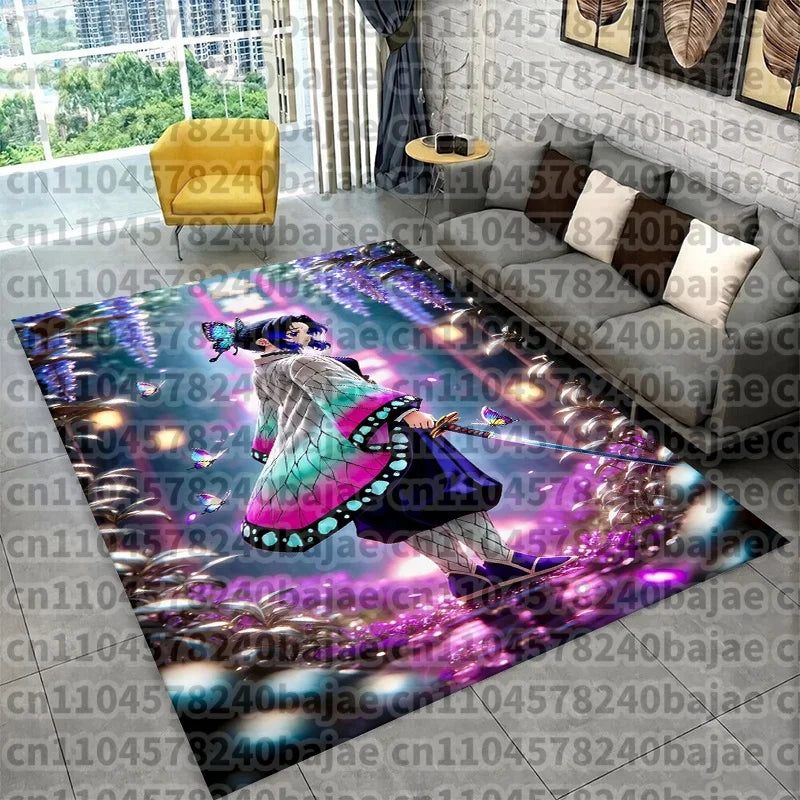 tapis dessin animé personnages demon slayer moderne rose noir enfant salon 100x150cm