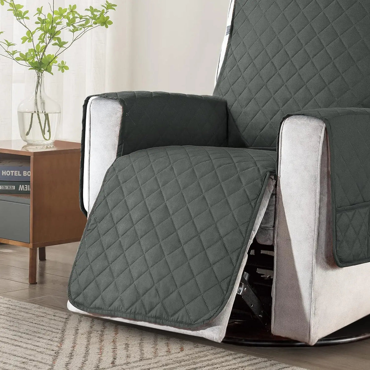 couvre siège fauteuil inclinable polyestère quilted gris moderne sécurité poche rangement machine