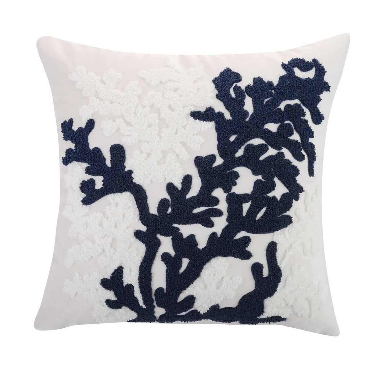 housse coussin brodée motif marin hippocampes coraux blanc océan 45x45cm polyester zipper