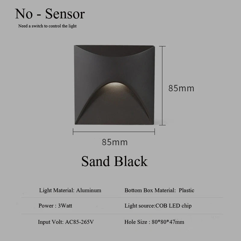 Éclairage extérieur applique LED moderne 3W blanc noir adhésif 85x85mm contemporain