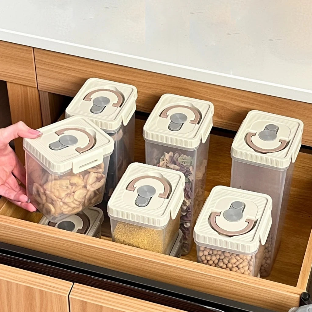 boîtes rangement transparentes modernes hermétiques qualité alimentaire poignées couvercle beige