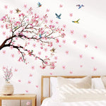 sticker mural fleur oiseau art floral deco chambre enfant deco maison bébé rose vert