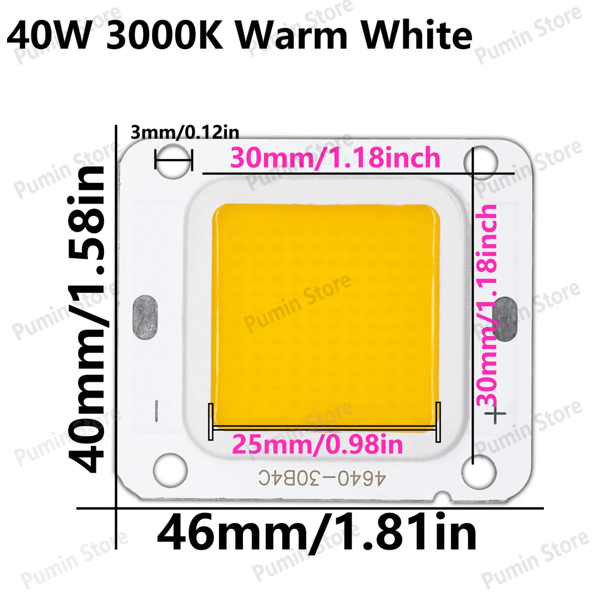 source LED 40W blanc chaud froid 46x40mm moderne matrice diodes aluminium