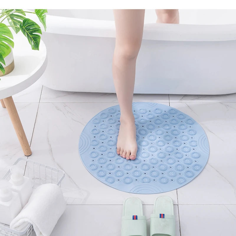 tapis bain circulaire texturé gris bleu vert moderne bordure relief 30cm 30cm