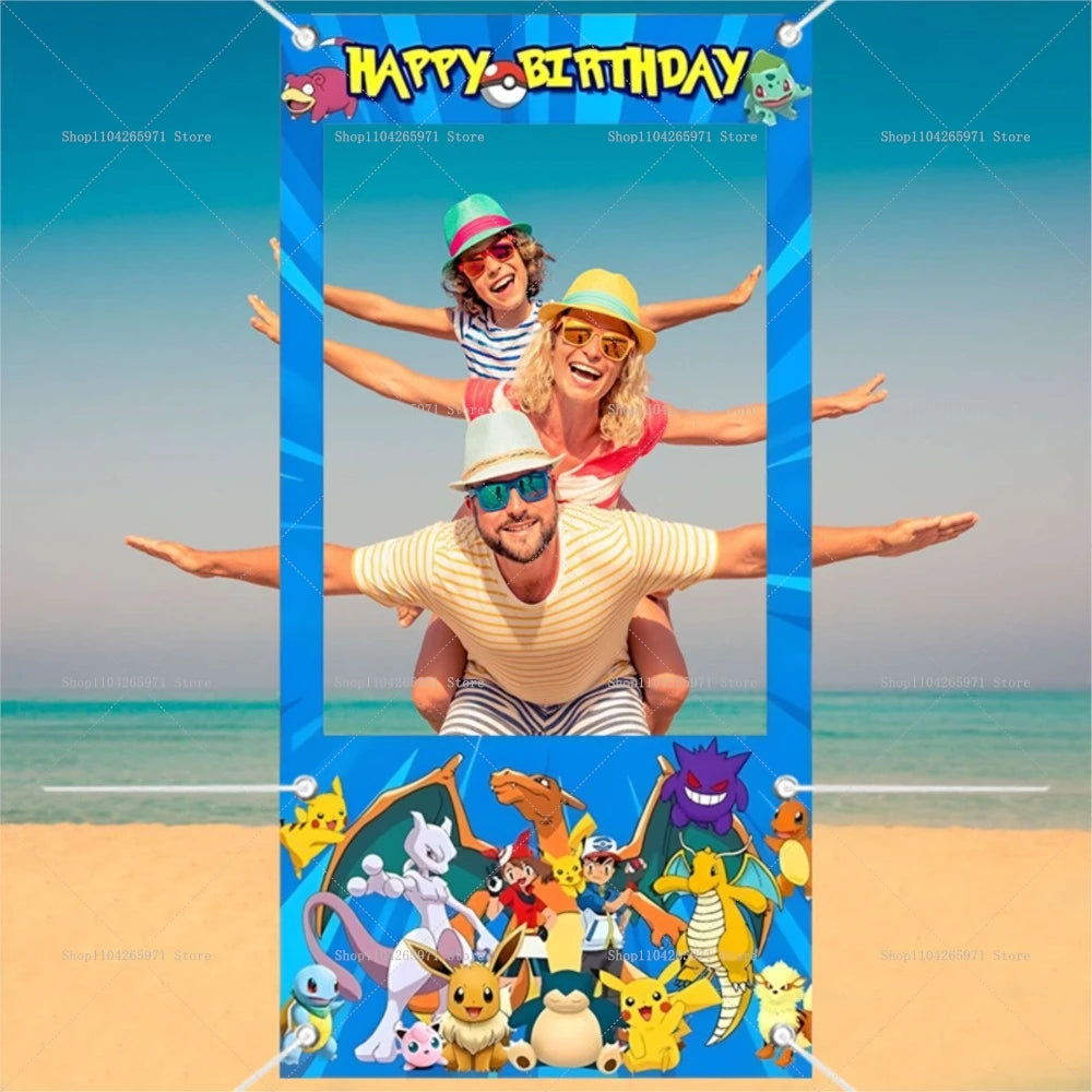 cadre photo vinyle pokémon pikachu happy birthday clips bleu blanc anniversaire décoration festive