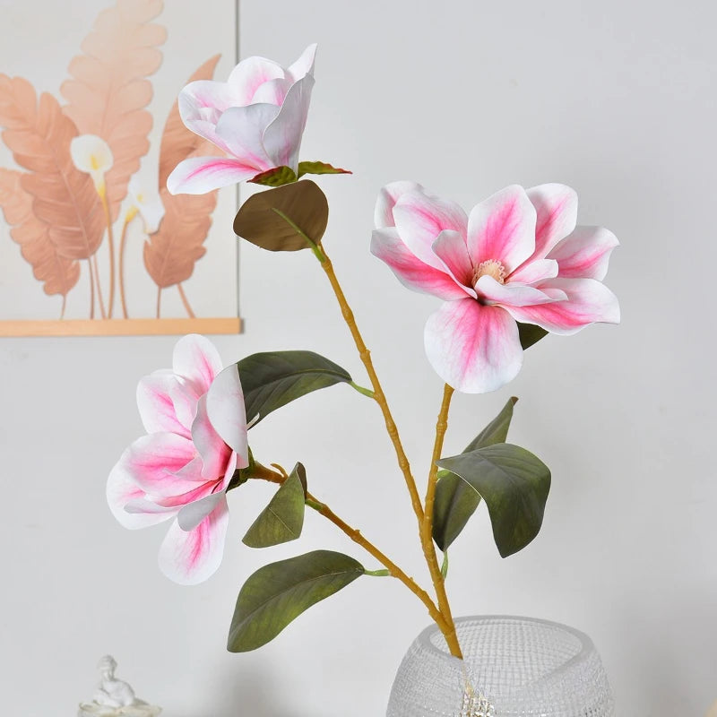 décoration intérieure bouquet magnolia blanc rose violet naturel moderne 80cm