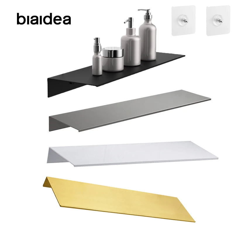 étagère murale adhésive aluminium salle bain rangement moderne support cosmétique blanc noir gris