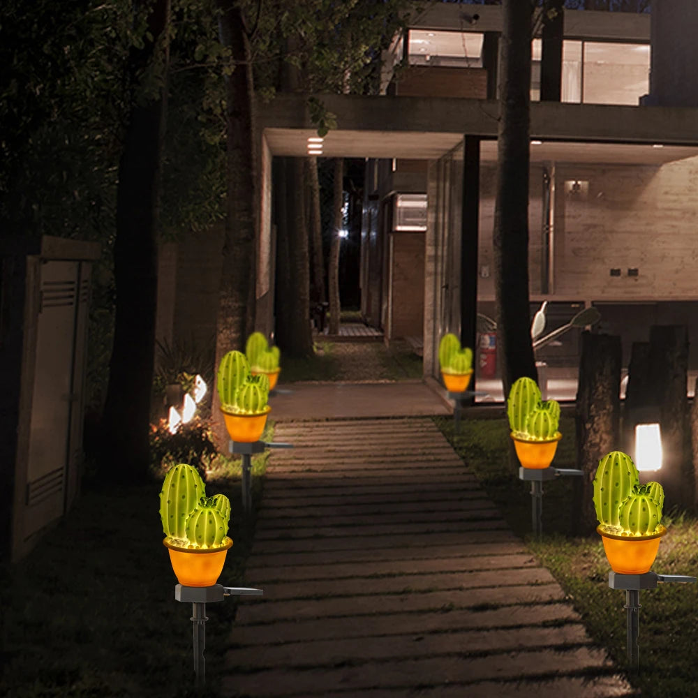lampe solaire cactus ananas décorative moderne extérieure verte ornement jardin led ip65 abs