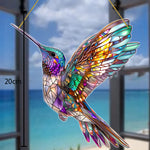colibri bleu vert oiseau artisanal décoration suspendue chaîne métallique transparent stained glass mosaïque
