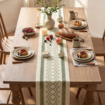 tableau décoratif chemin table zigzag vert fond beige dimension 180cm 33cm traditions fêtes années