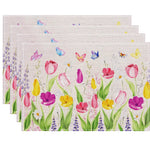 serviettes table lin transparent motif fleurs colorées moderne cuisine salle manger