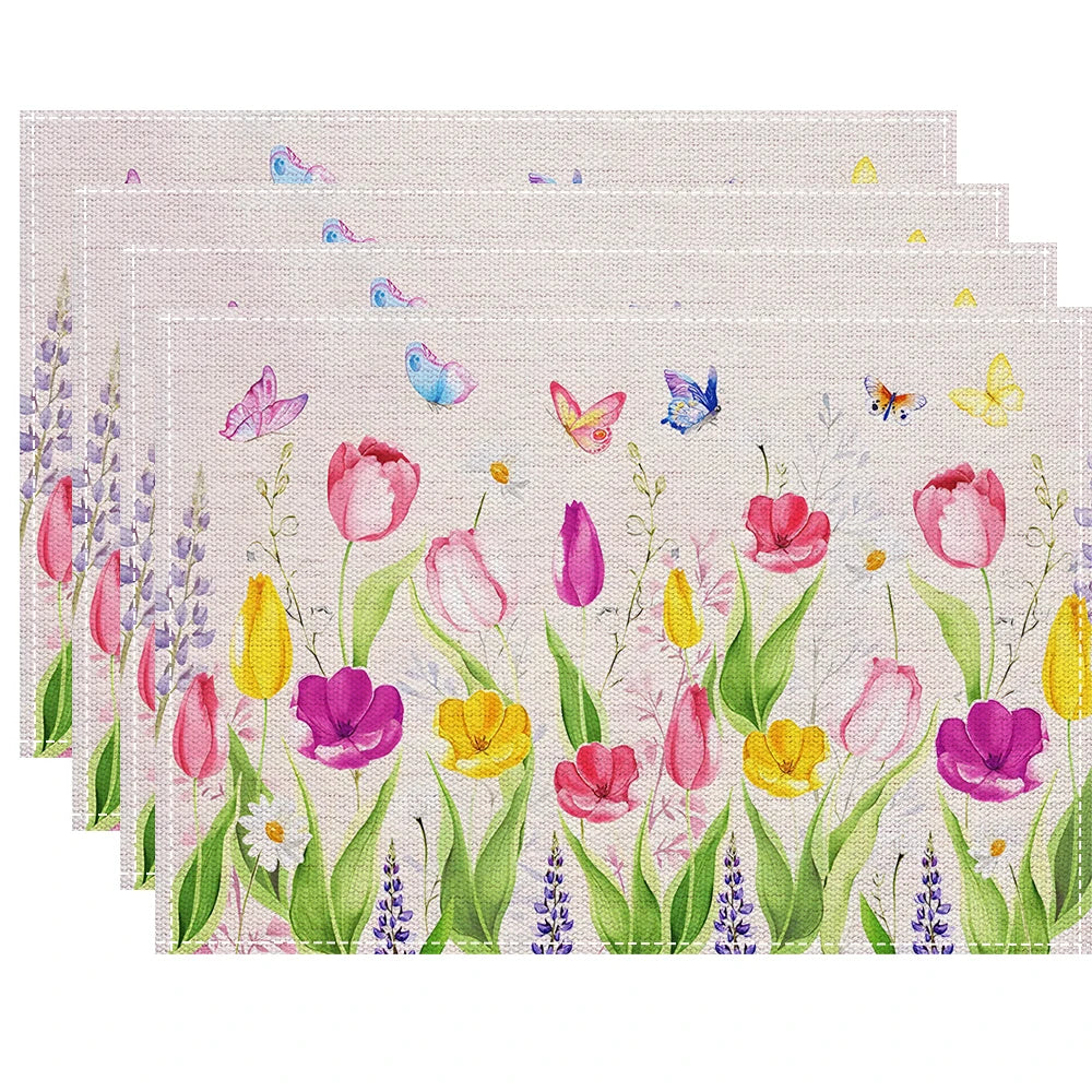 serviettes table lin transparent motif fleurs colorées moderne cuisine salle manger