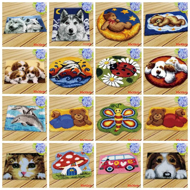 kit crochet tapis décoratif animaux forêt fleurs bricolage manuel création maison enfant