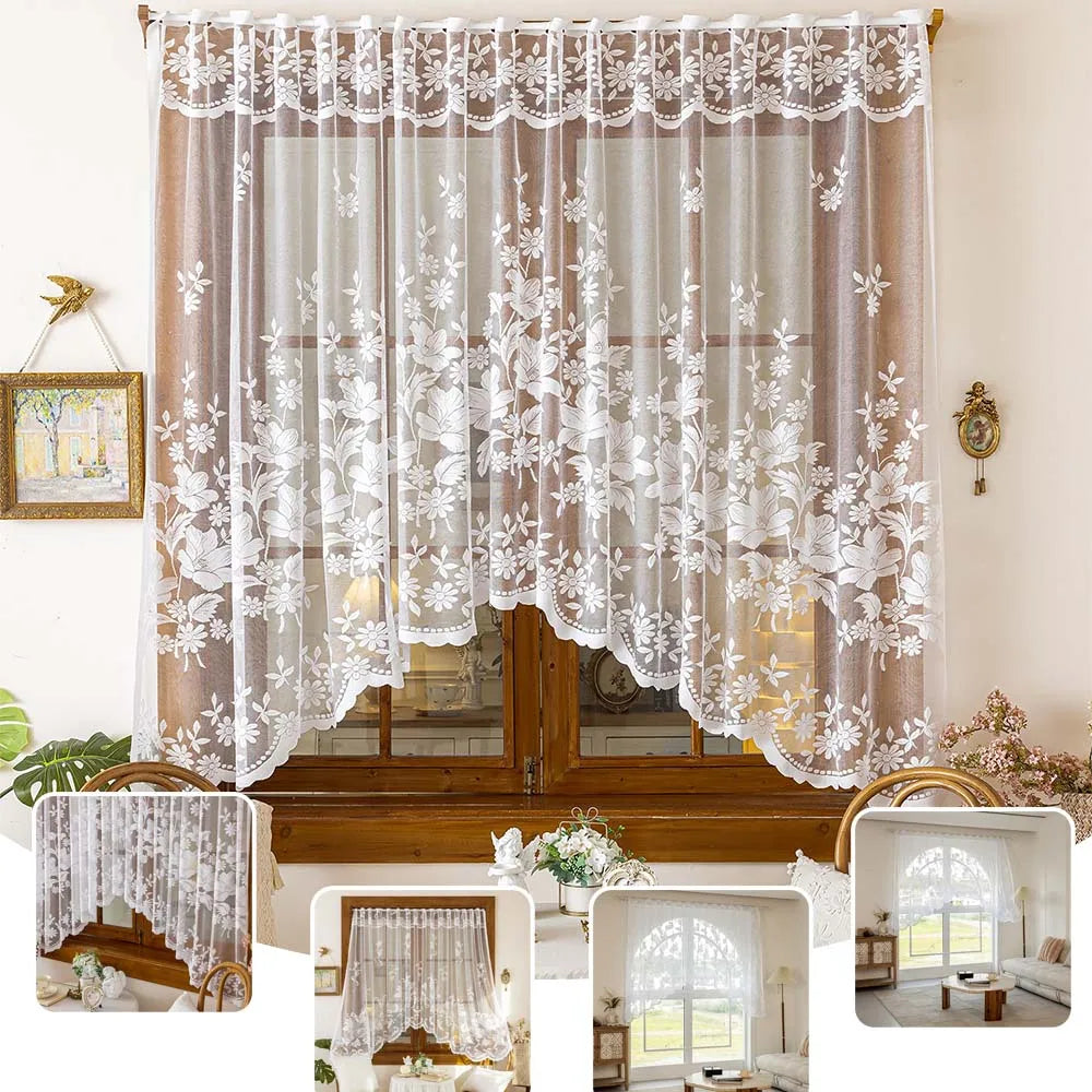 rideau blanc floral dentelle vintage fenêtre moderne maison polyester autocollant