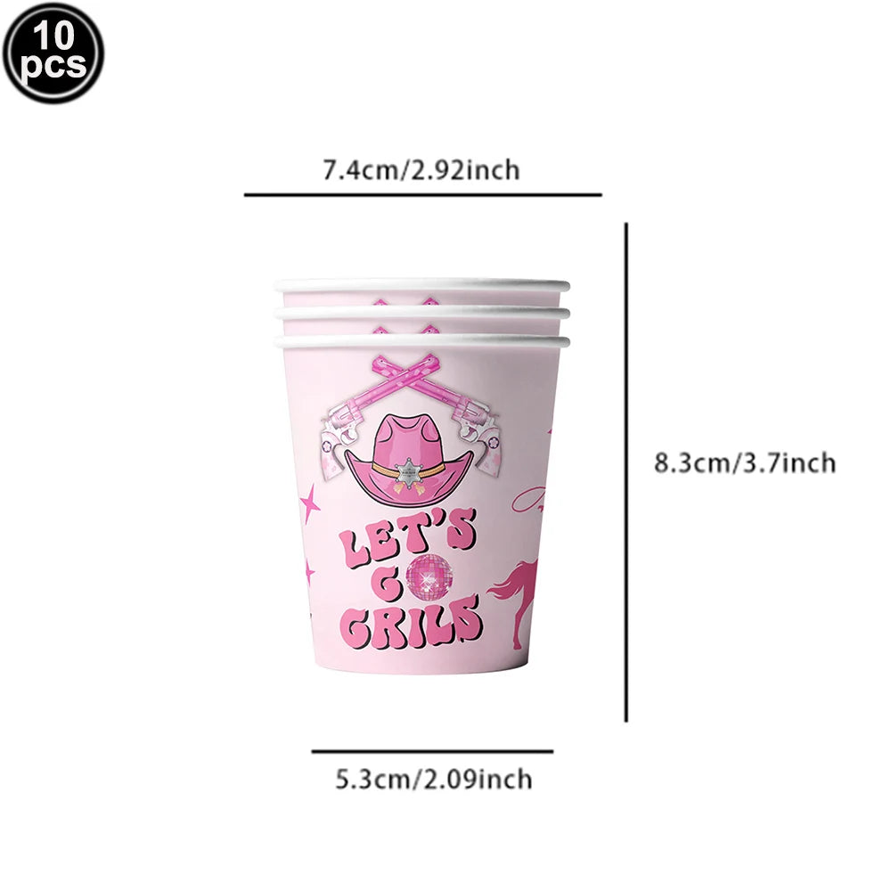 accessoires fête cowgirl thème western rose noir blanc toppers cupcakes assiettes pouces autocollants guirlande