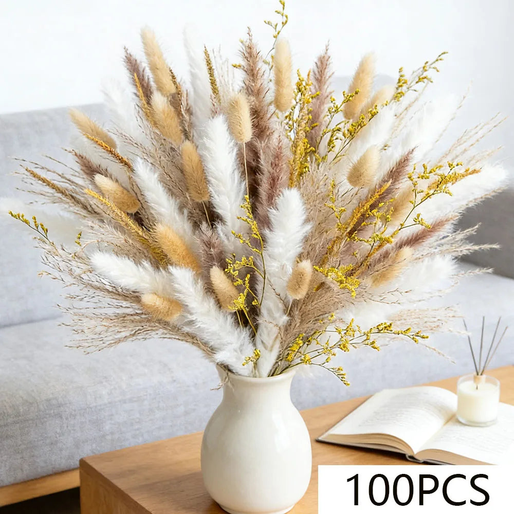 bouquet fleurs séchées pampas eucalyptus naturel rustique décoration maison anniversaire fêtes