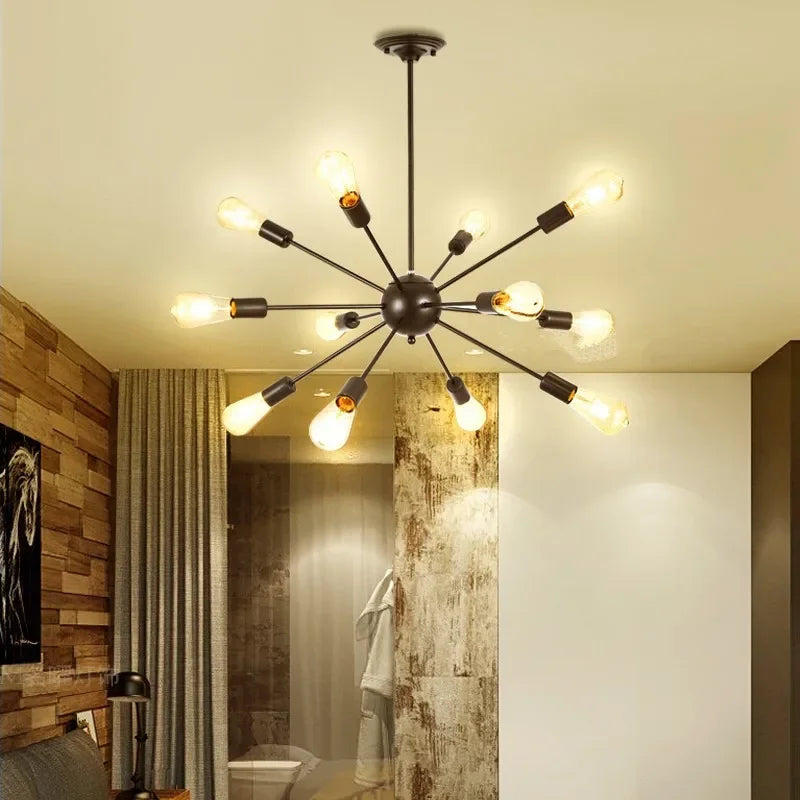 chandelier industriel or noir têtes éclairage salon chambre moderne