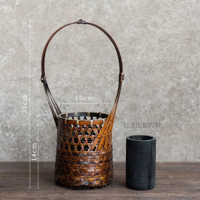panier rotin tressé main vase bambou décoration fleurs rustique artisanal maison
