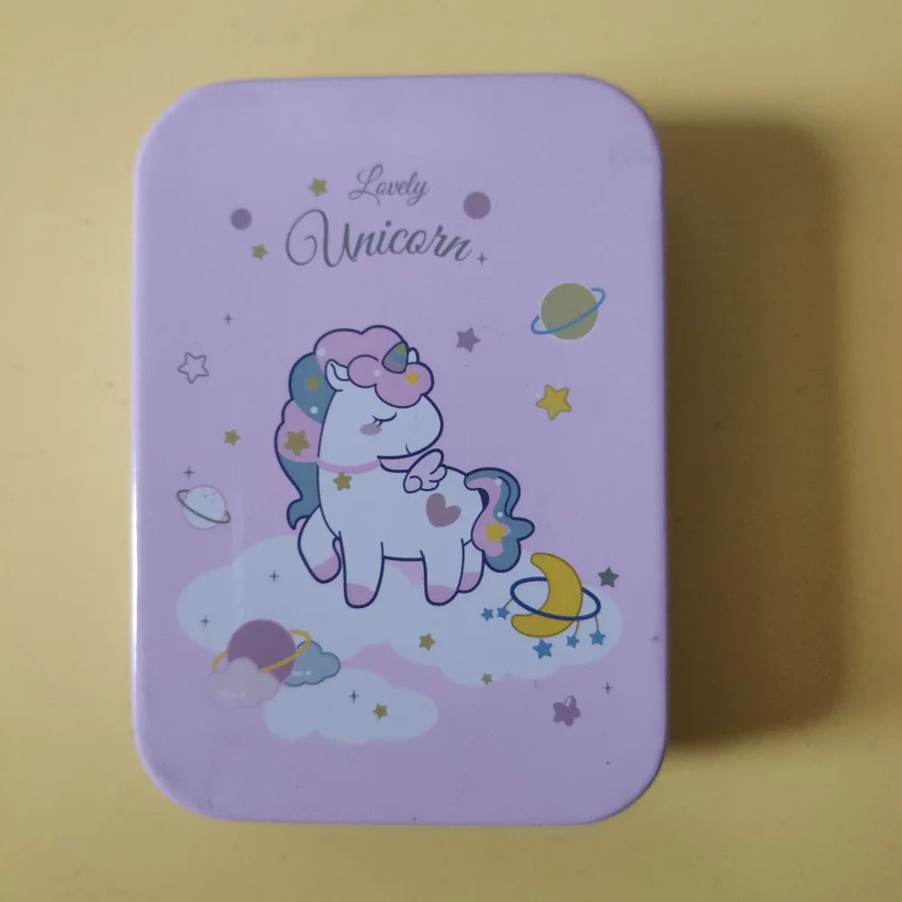 boîtes métalliques réutilisables dessins animés violet rose bleu vert clair pliage personnalisable bijoux pinces