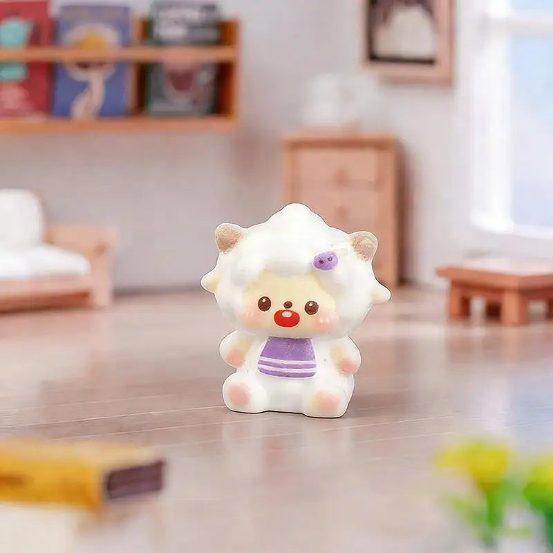 figurines mignonnes moutons résine couleurs variées visage souriant ruban cartoon