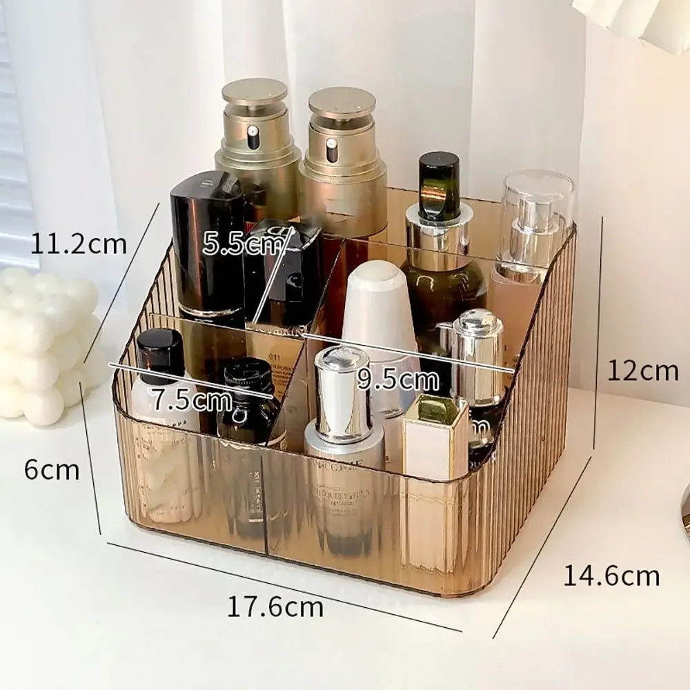organisateur maquillage transparent moderne rayures verticales brosse crayon palette fards flacons pochette réutilisable polyvalent
