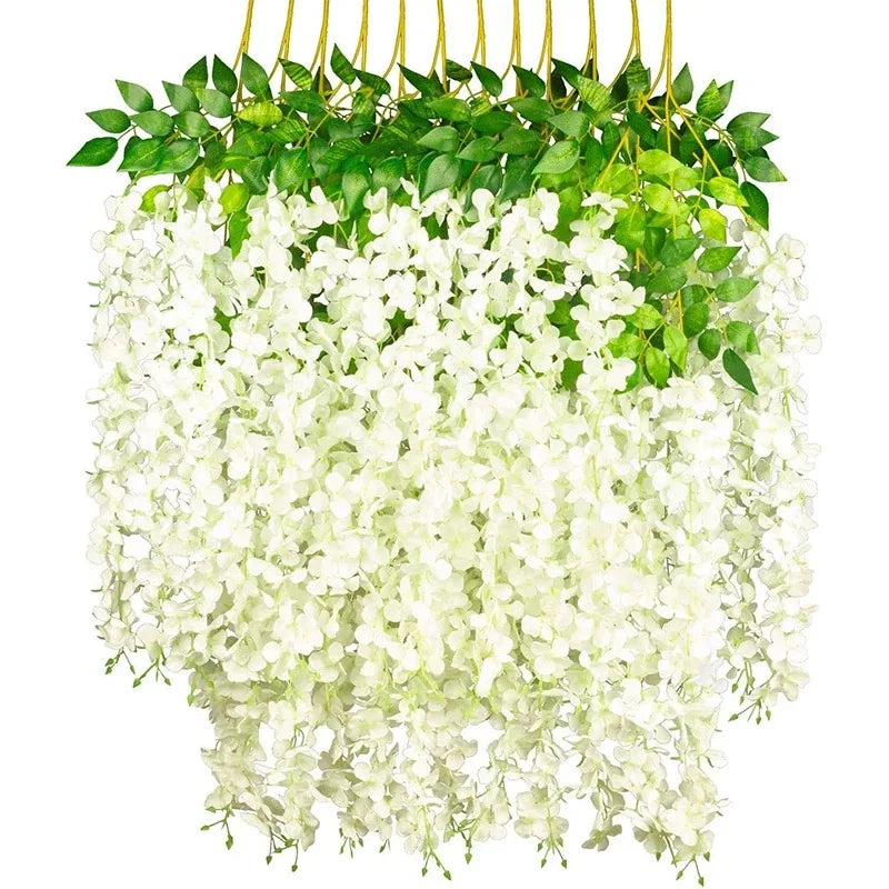 guirlandes artificielles décoration extérieure mariage blanc vert fleurs feuilles romantique jardin accrochéesextérieur festive