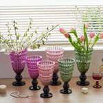vase transparent gravé rose noir vert violet strié classique moderne table