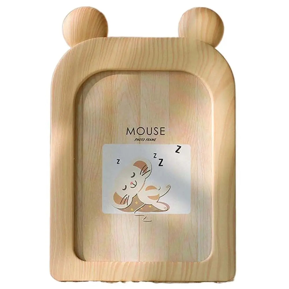 cadres photo décoration animaux tête souris girafe ours aspect bois clair rotatif beige marron