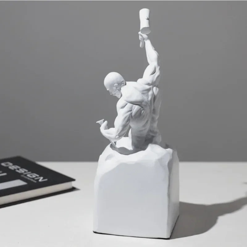 statuette homme musclé marteau résine noire blanche moderne art décoratifintérieur
