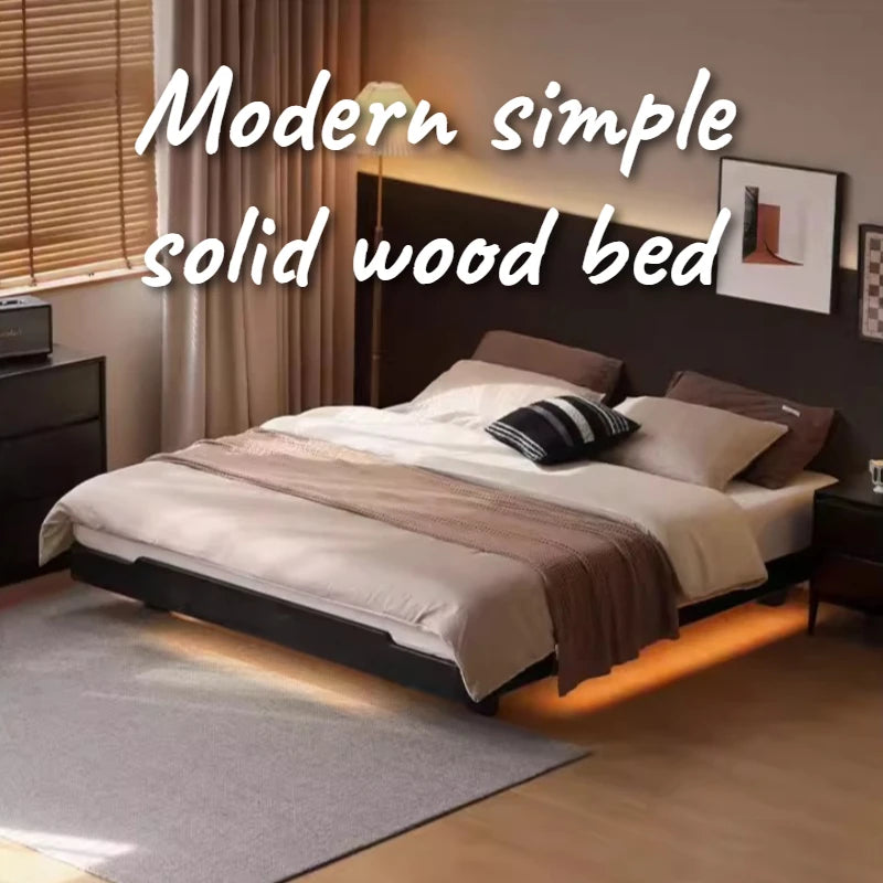 lit moderne noir bois oreillers couvre lit drap plat oreiller decoratif simple chic chambre