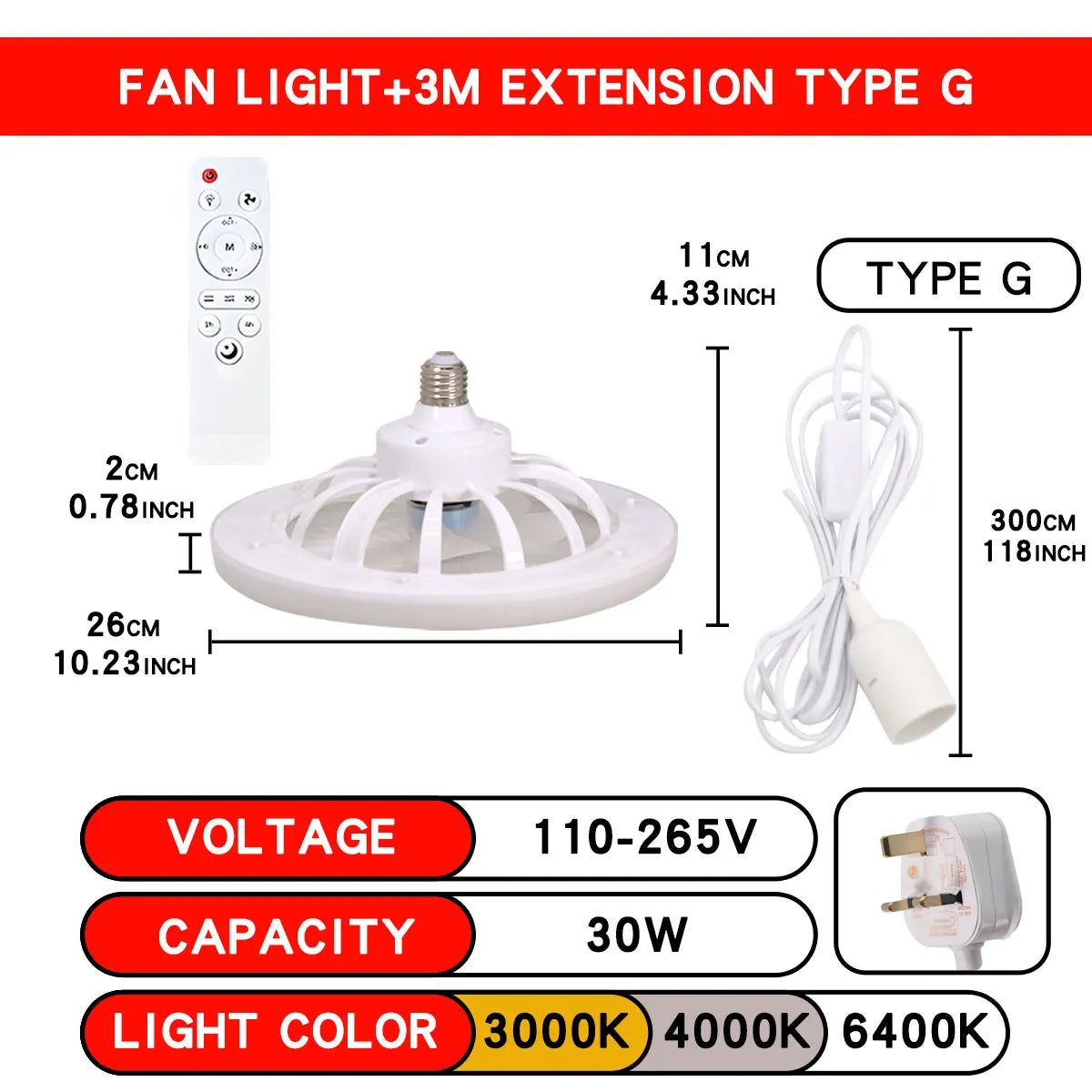 ventilateur lampe led moderne blanc grille télécommande flux lumineux certification ul rohs