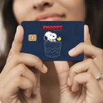 autocollant carte credit snoopy happy holidays bleu marine moderne