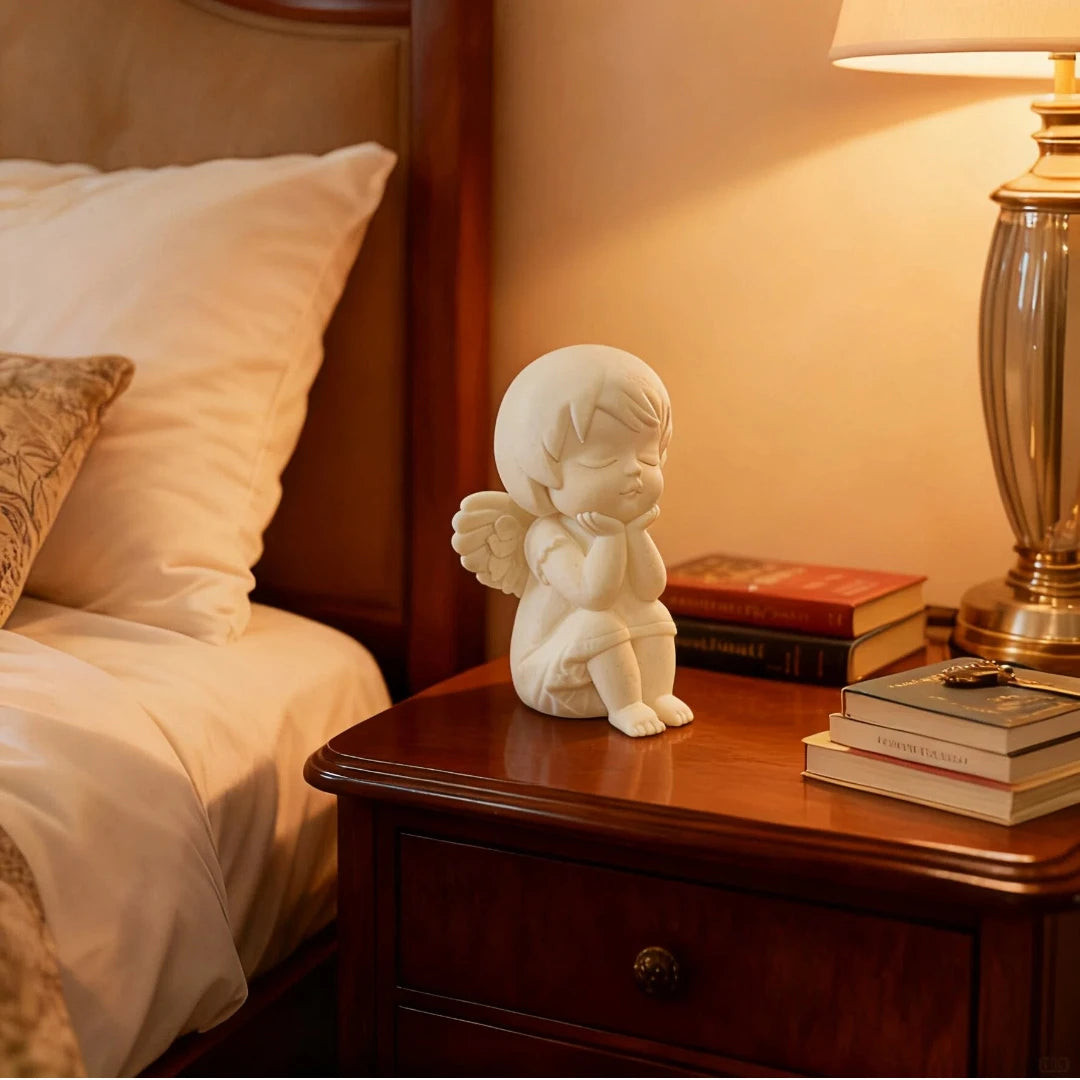 statue ange blanc agenouillé mains jointes deco religieuse vintage cuisine chambre echangements anniversaire noel