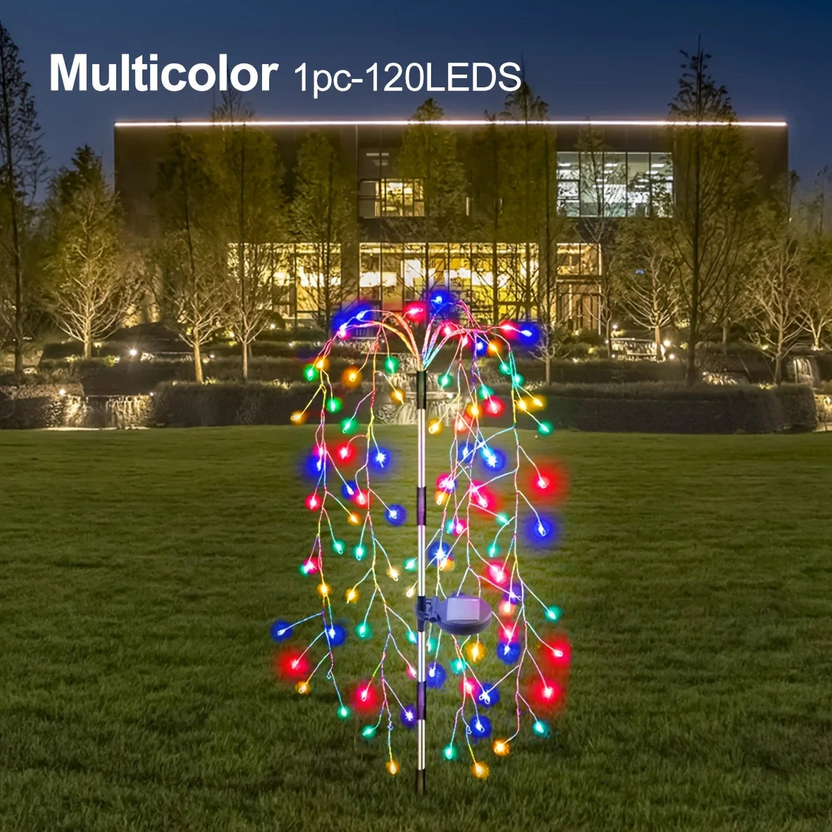 lampe solaire décorative extérieure multicolore filament feuilles moderne pied métal cable flexible