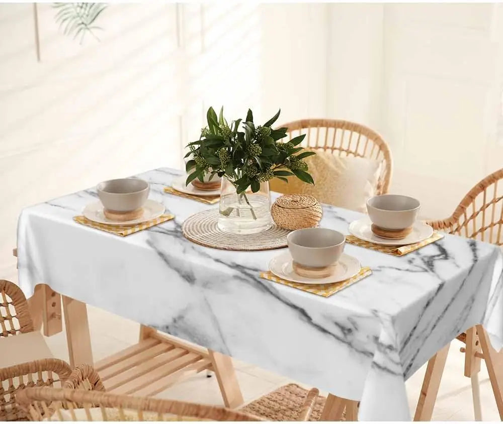 nappe rectangulaire marbre moderne blanc gris polyester réutilisable table manger