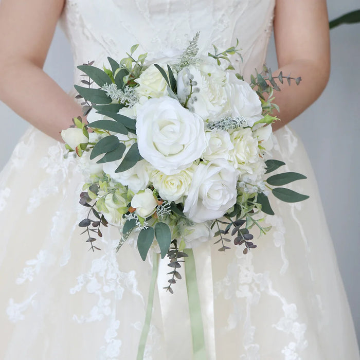 Bouquet de fleurs artificielles blanc ivoire pour mariage et décoration intérieure