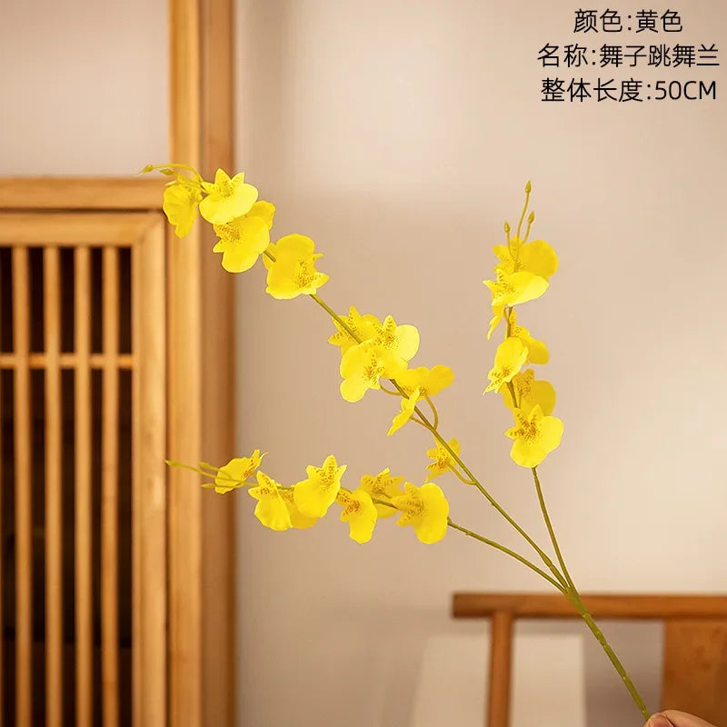 bouquet artificiel orchidée jaune moderne vase décoration intérieur extérieur 50cm