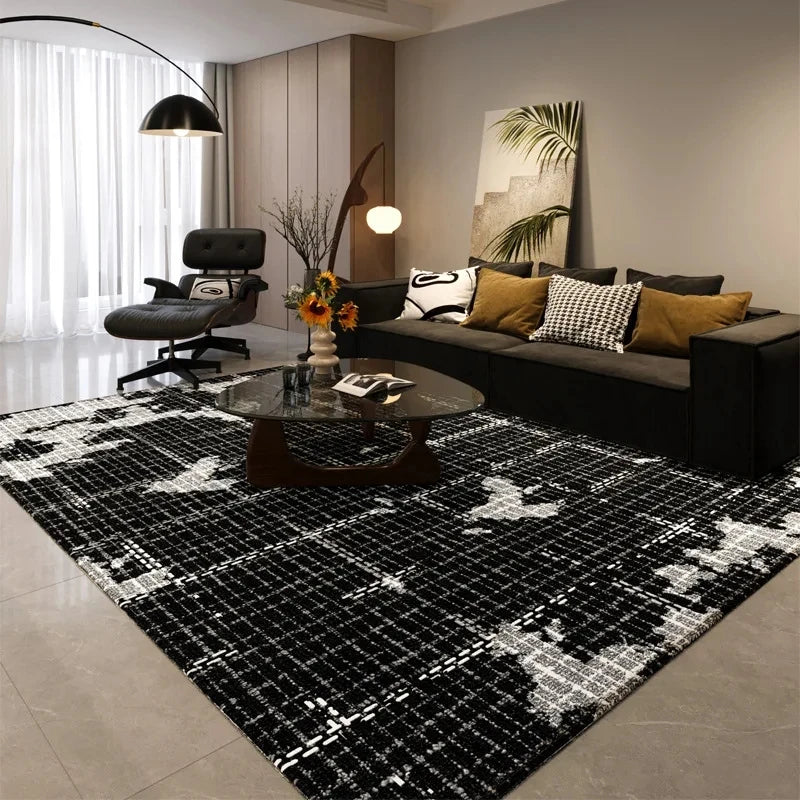tapis moderne géométrique noir blanc gris love is love adhésif salon chambre polypropylène polyester