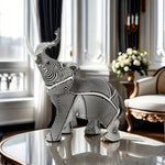 statue éléphant résine rayée noir blanc artisanale décoration moderne maison salon