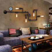 applique murale led industrielle vintage pipe métal rouille manomètres engrenages ampoules filaments chambre restaurant