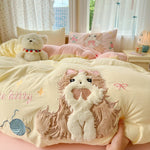 parure lit enfant fille rose chat mignon housse couette drap taies oreiller coton
