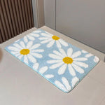 tapis sol moderne fleurs blanches absorbant eau non glissant intérieur maison coton doux