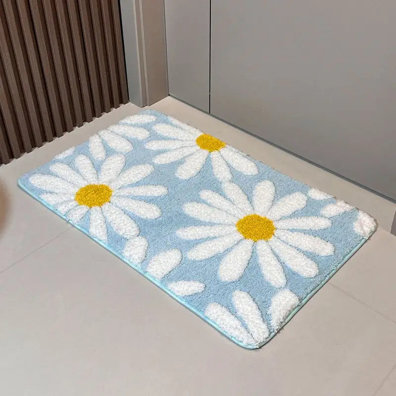tapis sol moderne fleurs blanches absorbant eau non glissant intérieur maison coton doux