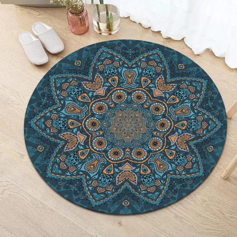 tapis rond boho mandala multicolore floral deco moderne salon chambreextérieur 80x80cm 120x120cm