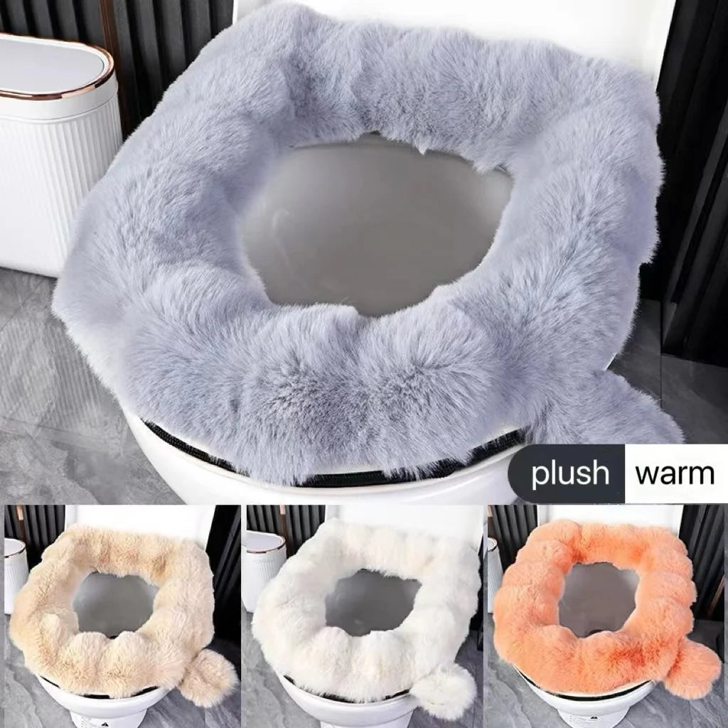 couvre siège toilette fourrure synthétique gris blanc rose adhésif confortable doux