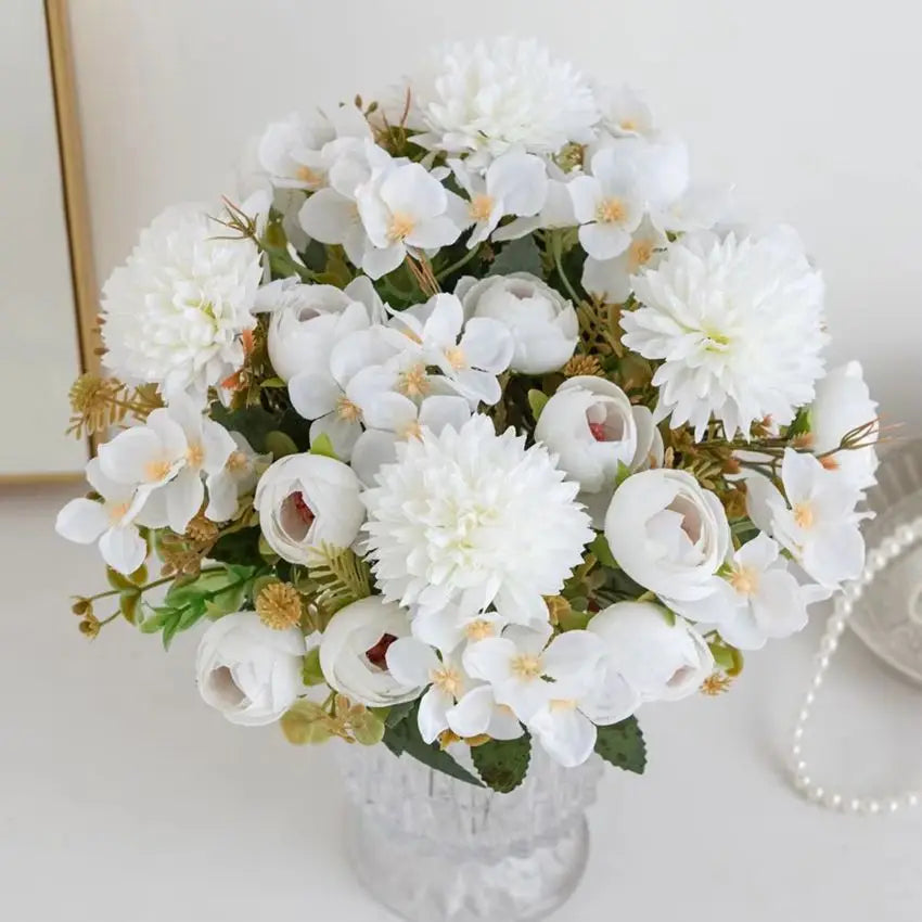 bouquet fleurs artificielles hortensia rose blanc rouge beige intérieur décoration romantique anniversaire mariage baby
