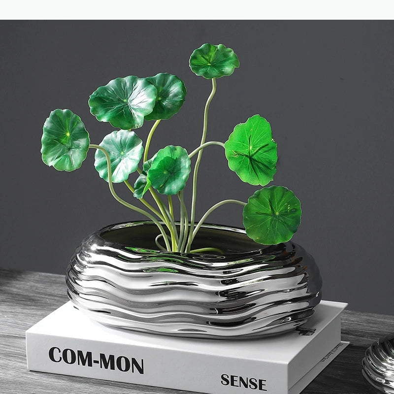 pots fleurs céramique abstraite géométrique moderne ondulée transparentes intérieur noir vert plantes artificielles