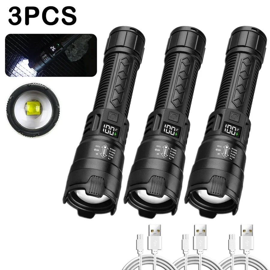 torche tactique rechargeable led 2000lm ipx4 moderne noire texturée camping
